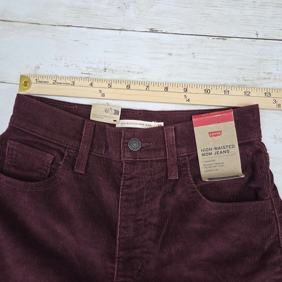 Levi's Corduroy Pants 25x29 Burgundy High Waisted Mom Jeans Tapered Leg NEW - Picture 6 of 14